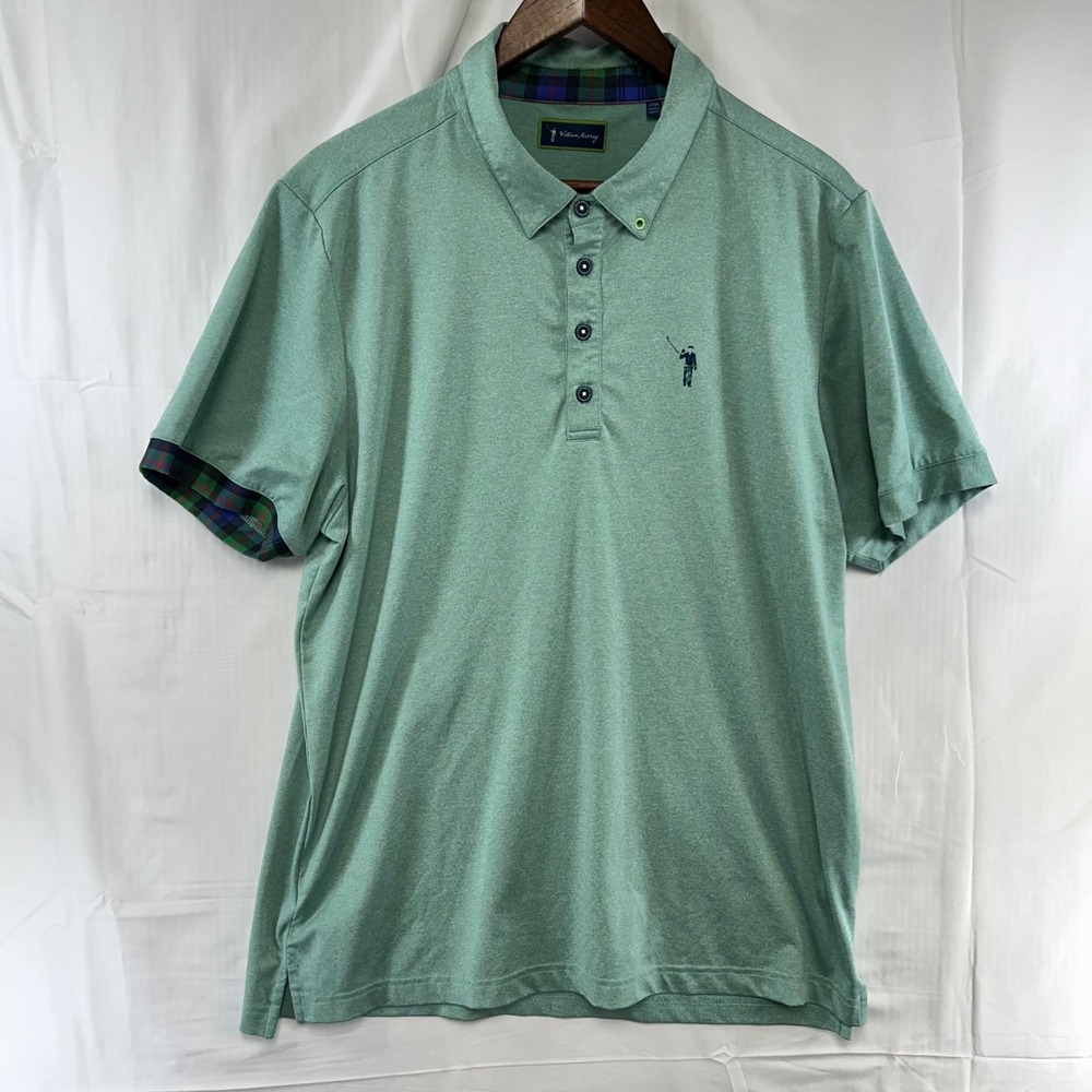 William Murray Polo Shirt Mens Large Green Heathered Plaid Trim Golf Tee